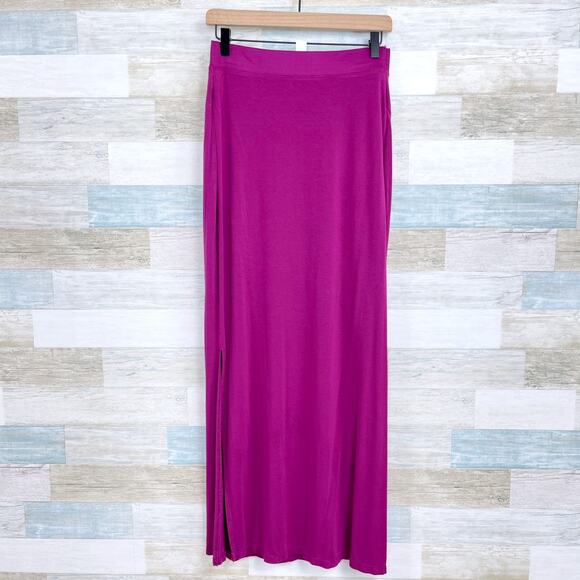 Old Navy Jersey Knit Maxi Skirt Purple Double Side Slit Stretch Womens Small - Picture 1 of 7